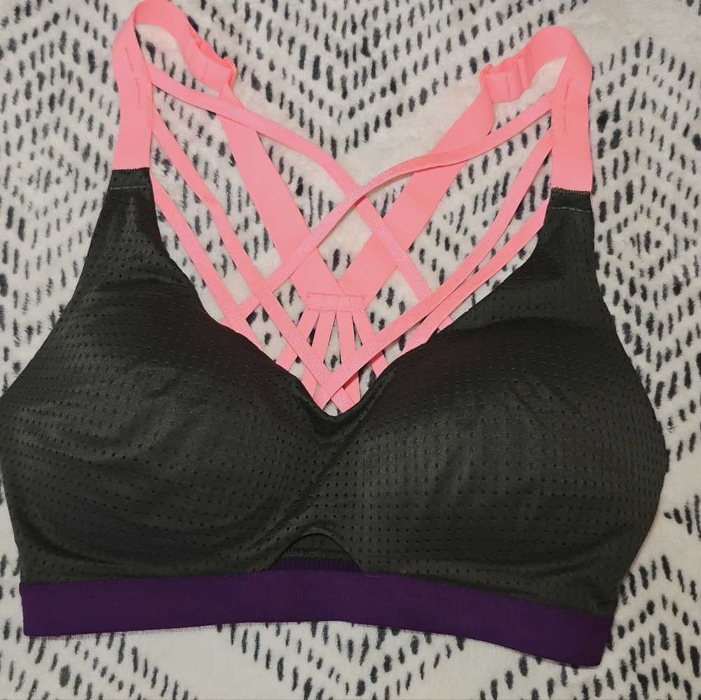 Strappy Black and Pink Sports Bra